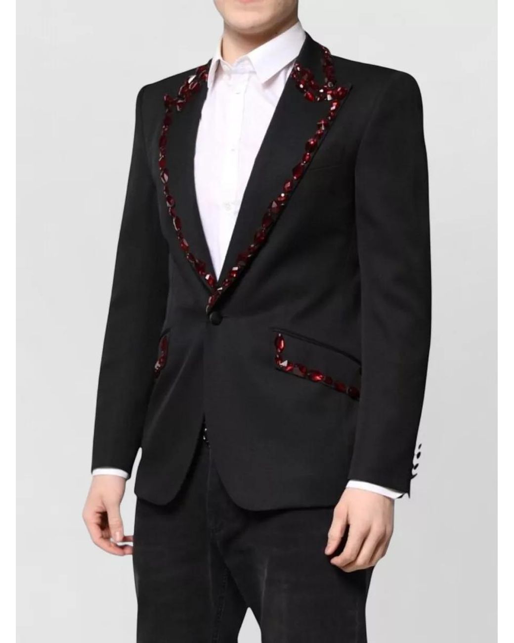 Dolce & Gabbana Blue Wool Silk Crystal-Embellished Blazer for men