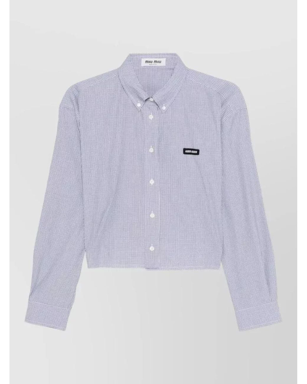 Miu Miu Purple Checked Cotton Cropped Oversized Shirt