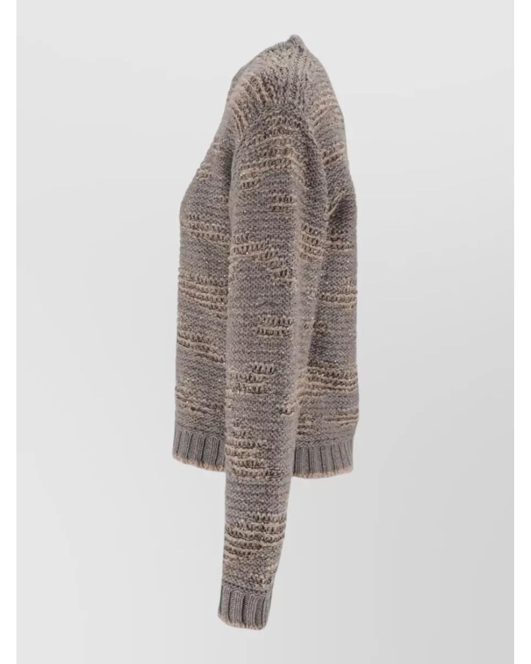 Fabiana Filippi Gray Cashmere Blend Chunky-Knit Sequin Crew-Neck Sweater