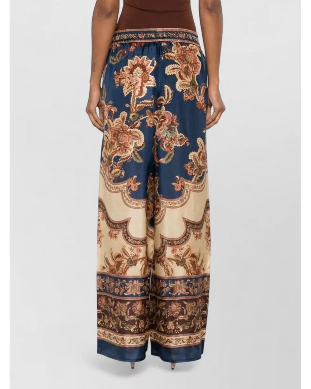 Zimmermann Blue Silk Printed Mid-Rise Wide-Leg Trousers