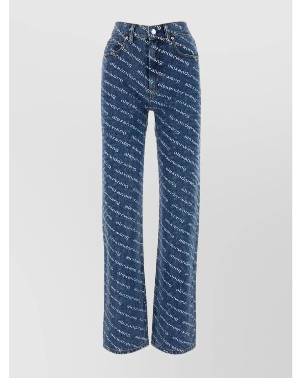 Alexander Wang Blue Printed Denim Mid-Rise Straight-Leg Jeans