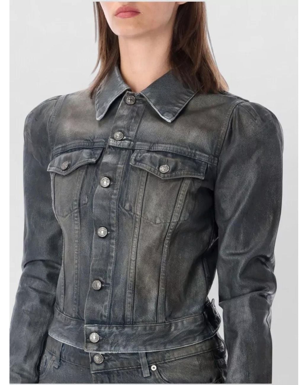 7 For All Mankind Gray Waxed Cropped Denim Jacket