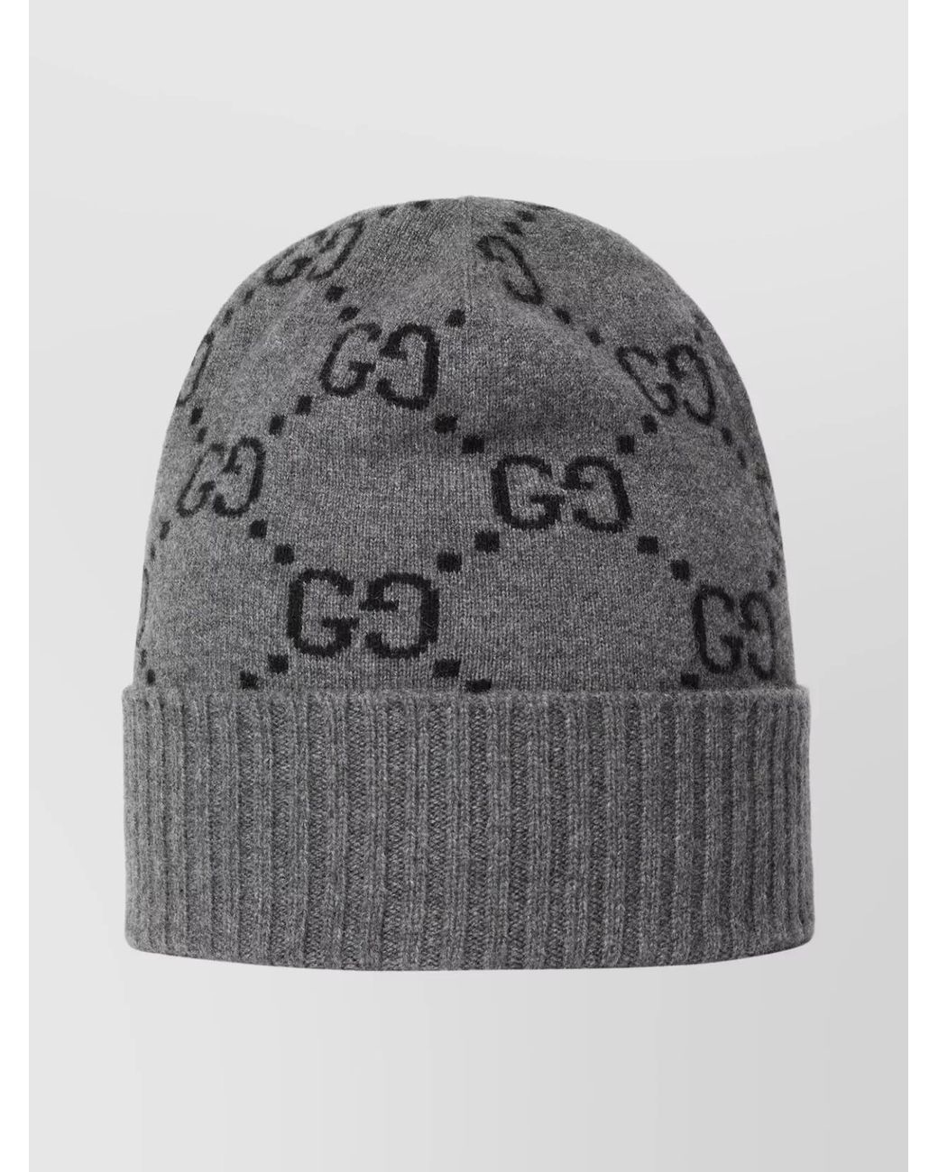 Gucci Gray Cashmere Ribbed Gg Logo Beanie for men