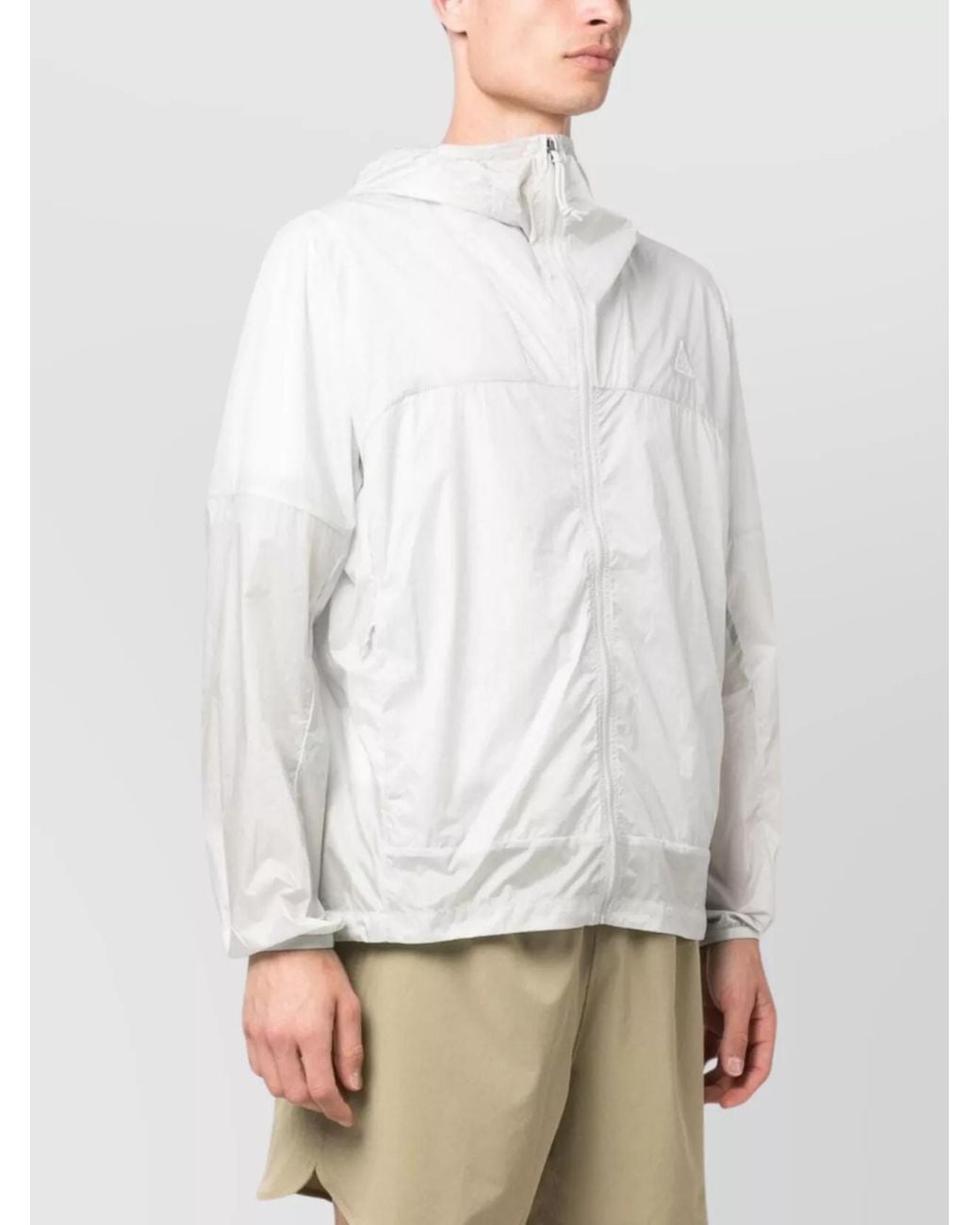 Nike White Nylon Logo Print Hooded Windbreaker Jacket for men