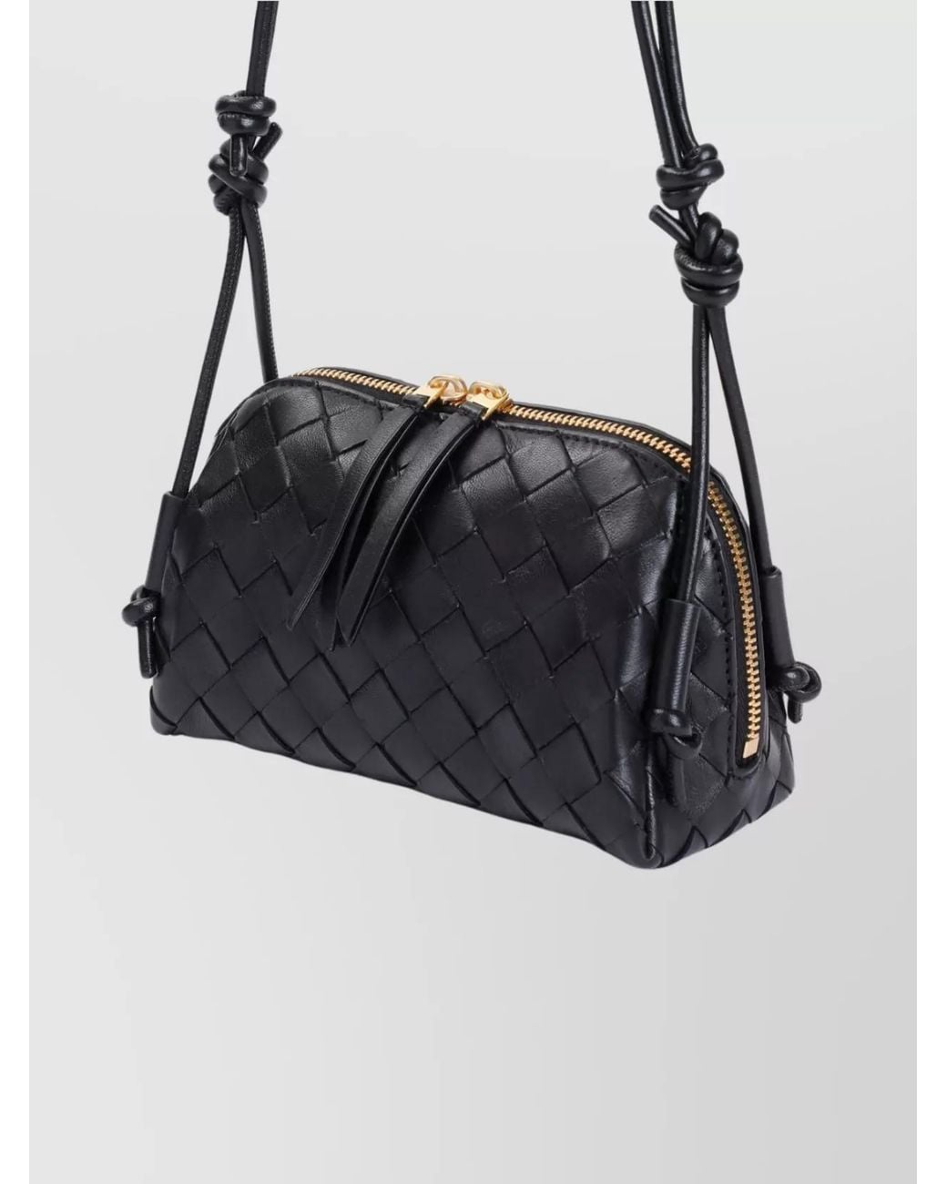 Bottega Veneta Black Leather Intrecciato Crossbody Bag