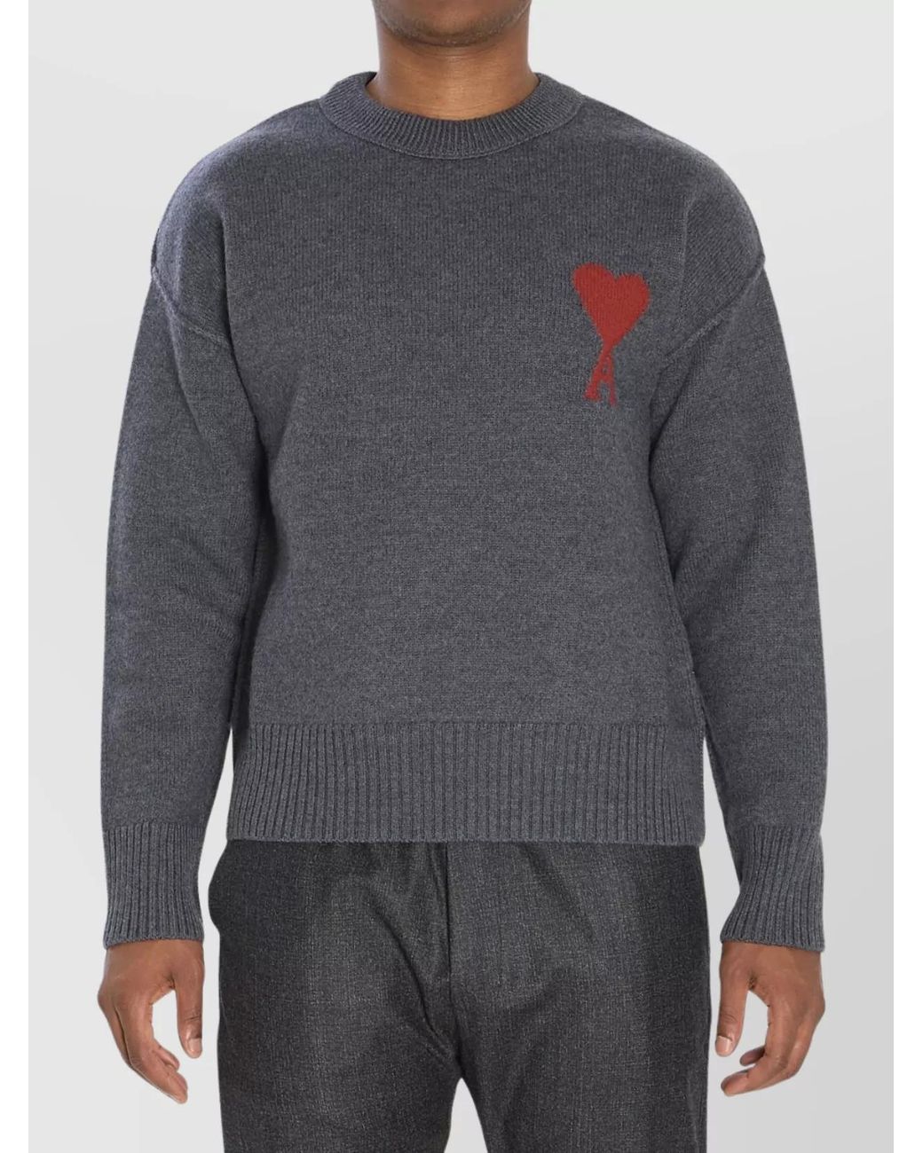 AMI Gray Wool Ami De Coeur Sweater for men