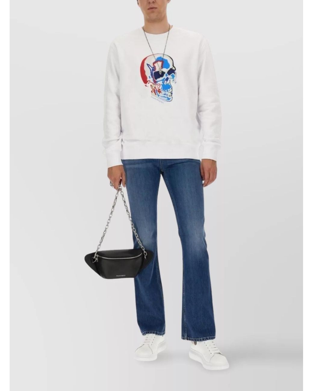 McQueen White Skull Cotton Sweatshirt for men