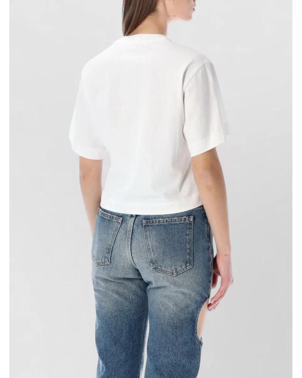 Off-White c/o Virgil Abloh Blue Cropped Printed Cotton T-Shirt