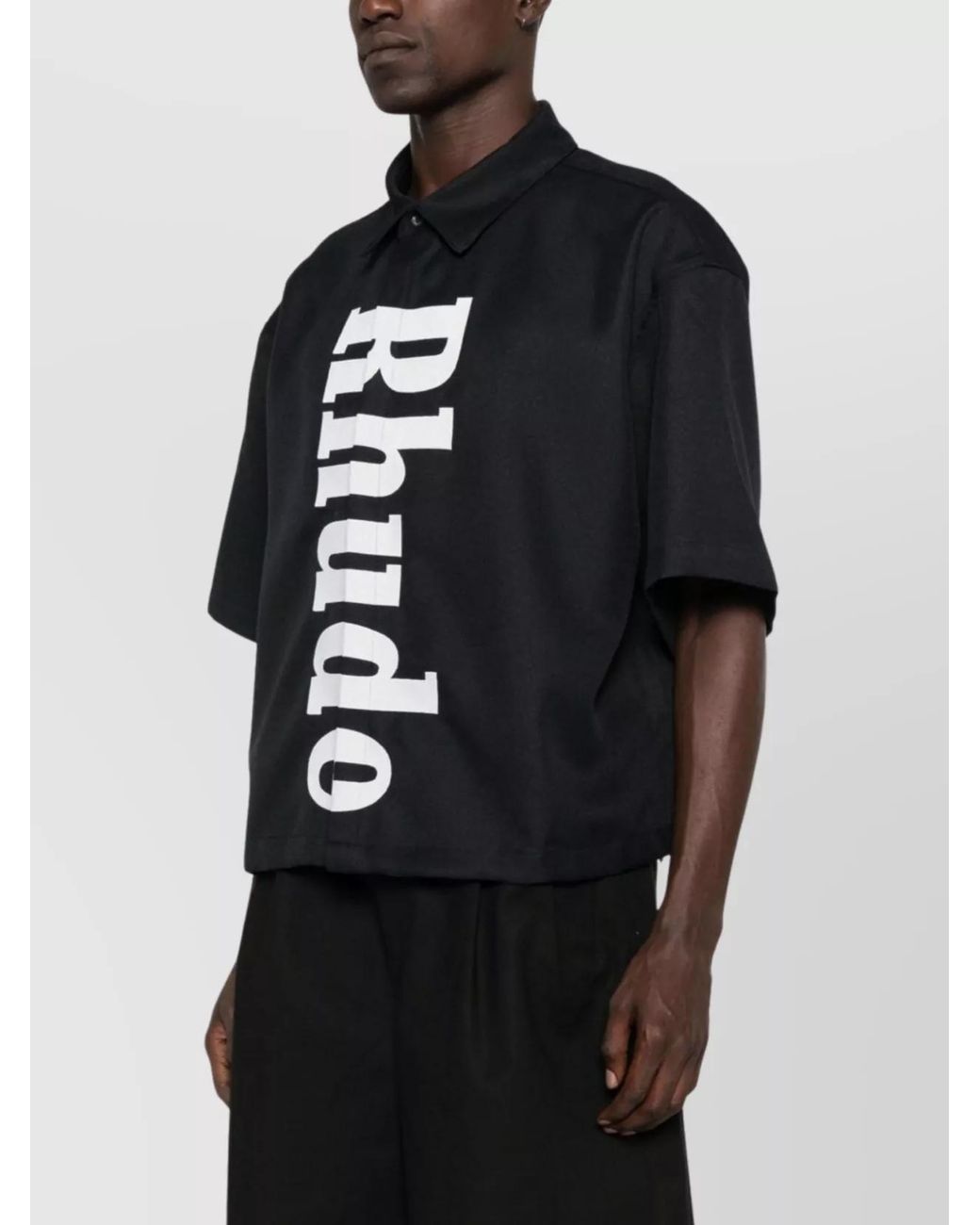 Rhude Black Wool Short-Sleeve Logo-Print Shirt for men