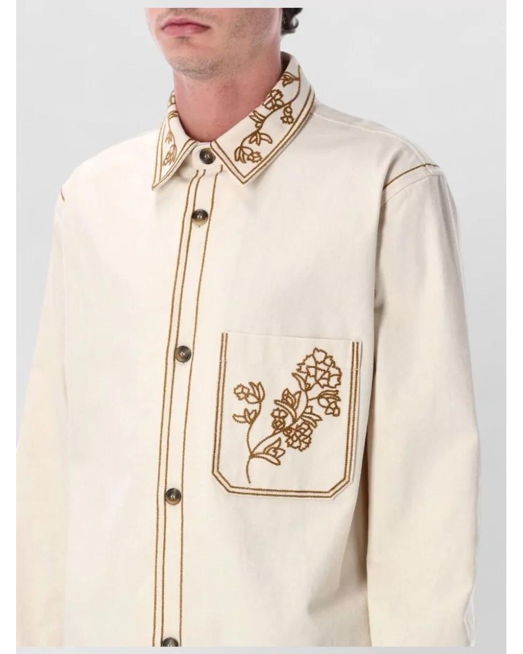 Isabel Marant Natural Embroidered Cotton Overshirt for men