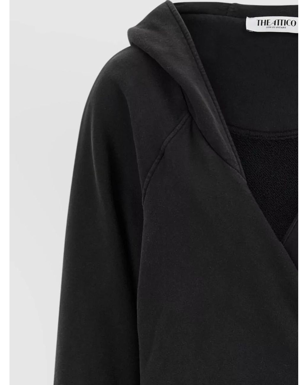 The Attico Black Cotton Hooded V-Neck Mini Dress