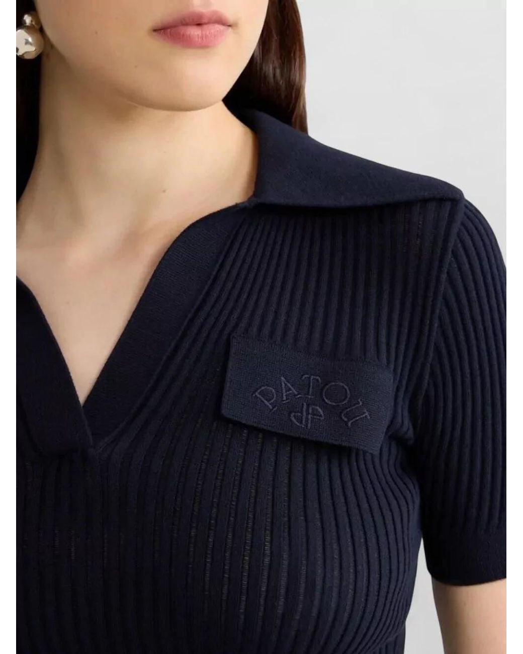 Patou Blue Embroidered Knitted Cotton Polo Shirt