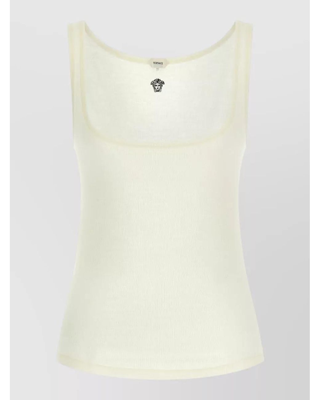 Versace Natural Wool Ribbed Sleeveless Tank Top