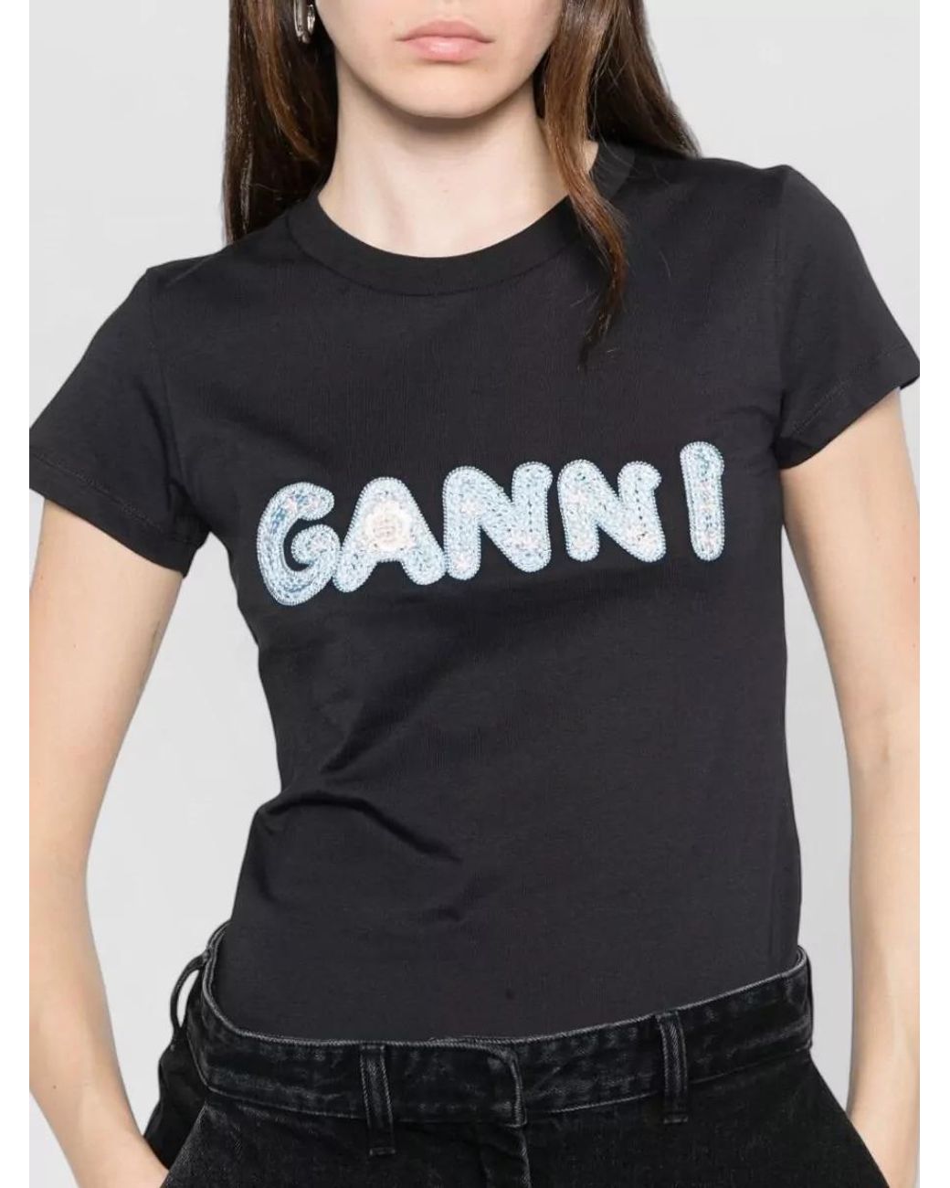 Ganni Black Logo Cotton Baby-Fit T-Shirt