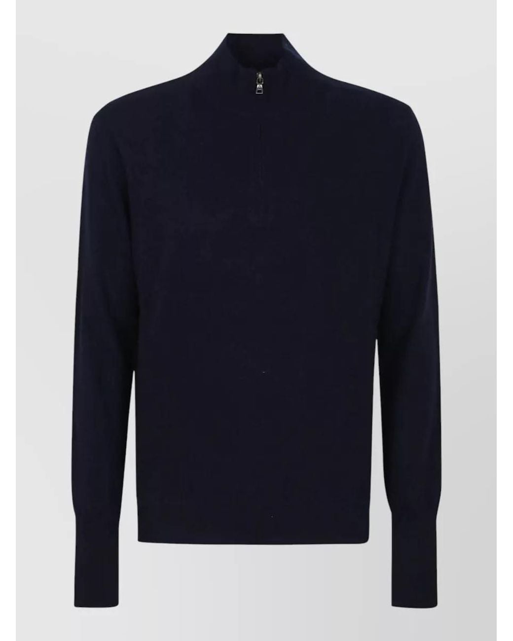 Ballantyne Blue Cashmere Ribbed Half Zip Sweater for men