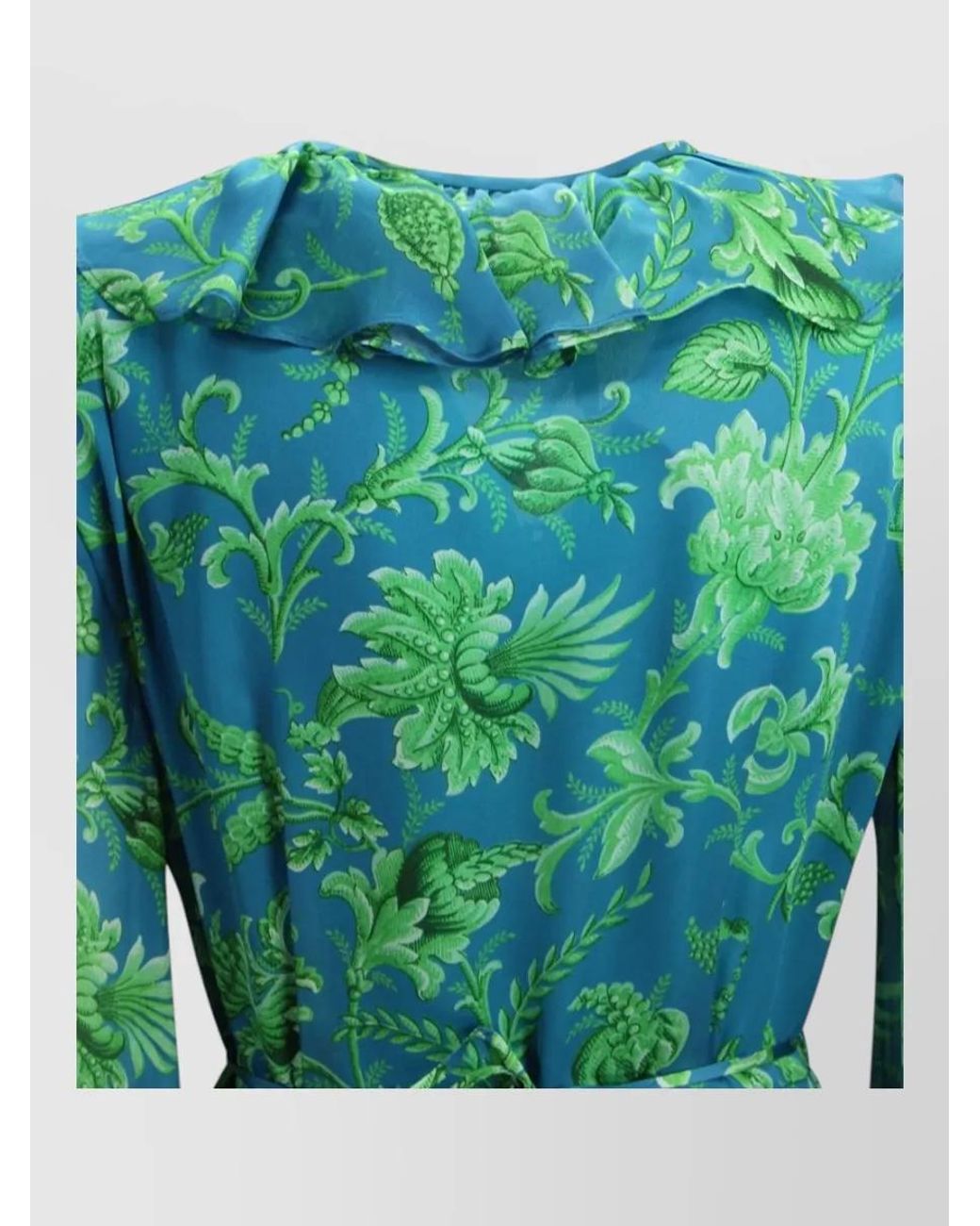 Etro Green Silk Floral-Print Ruffled V-Neck Long-Sleeve Wrap Maxi Dress
