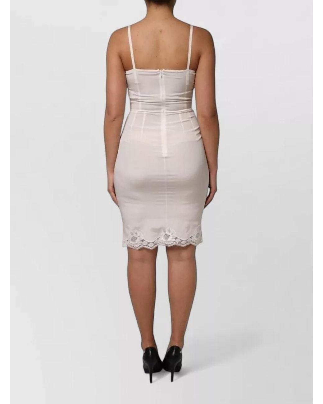 Dolce & Gabbana Natural Silk Lace-Trim Midi Slip Dress