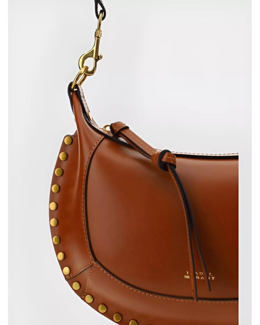 Isabel Marant Brown Oskan Moon Leather Studded Shoulder Bag