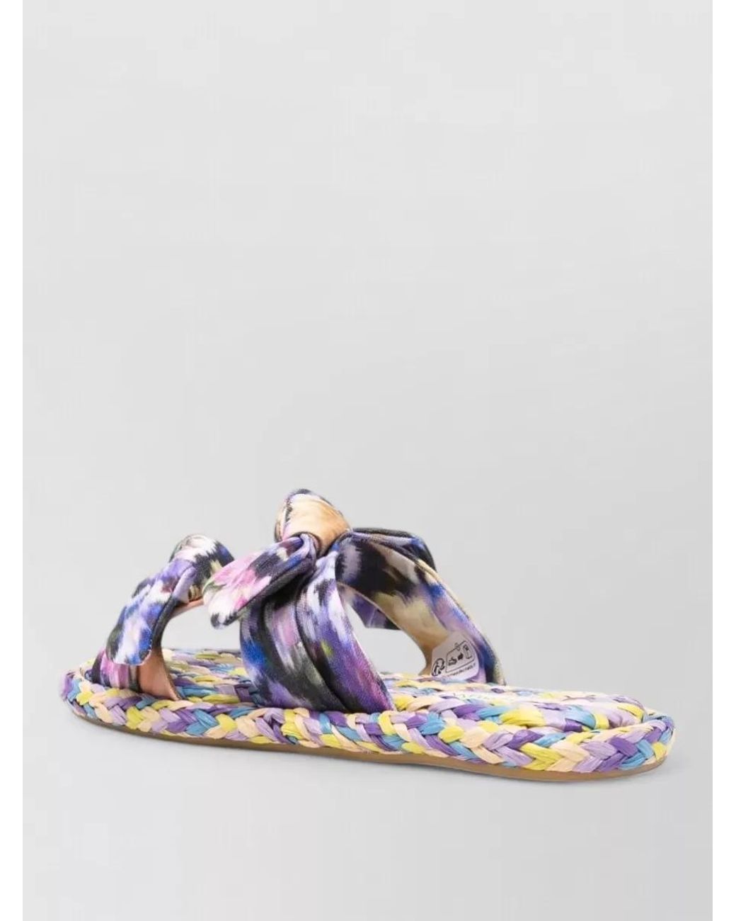 Zimmermann Blue Linen Floral-Print Knotted Flat Slides