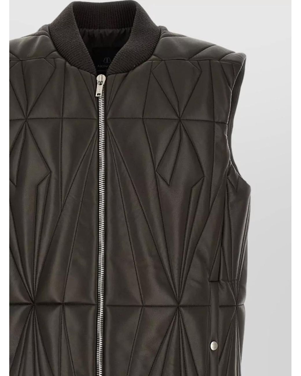 Rick Owens Black Leather Quilted High Neck Vest for men