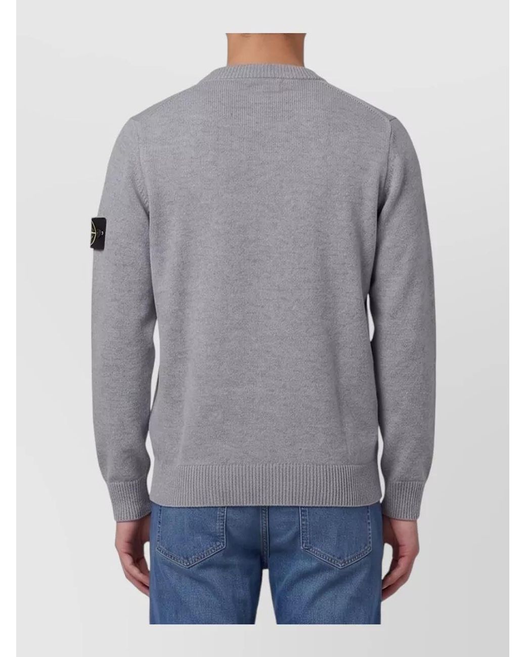 Stone Island Gray Crew-Neck Jumper With Reverse Stitch Details for men