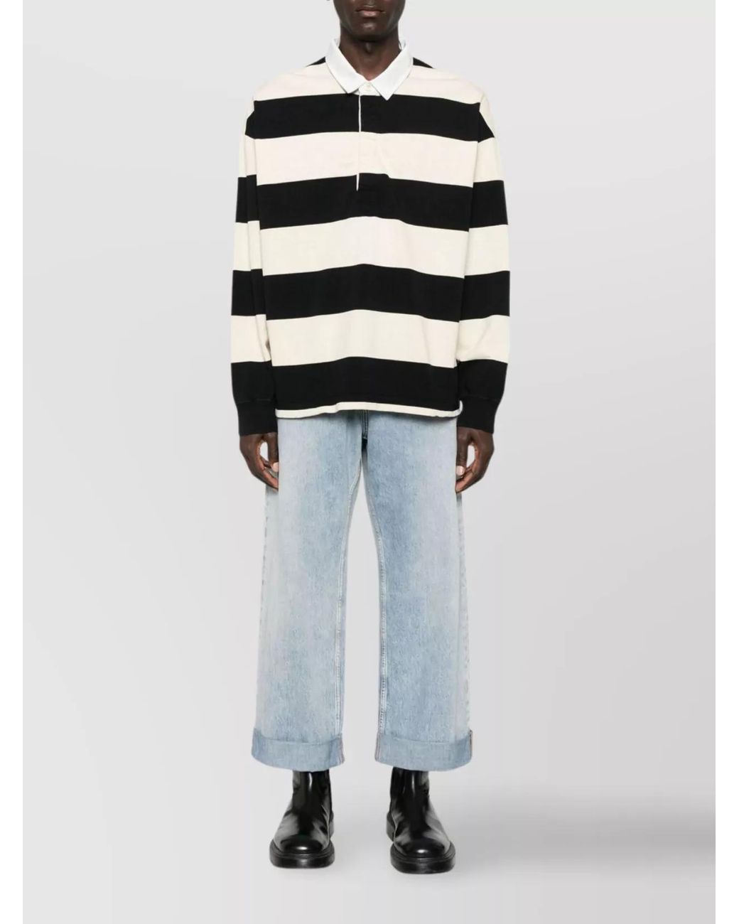McQueen White Striped Oversized Cotton Polo Shirt for men
