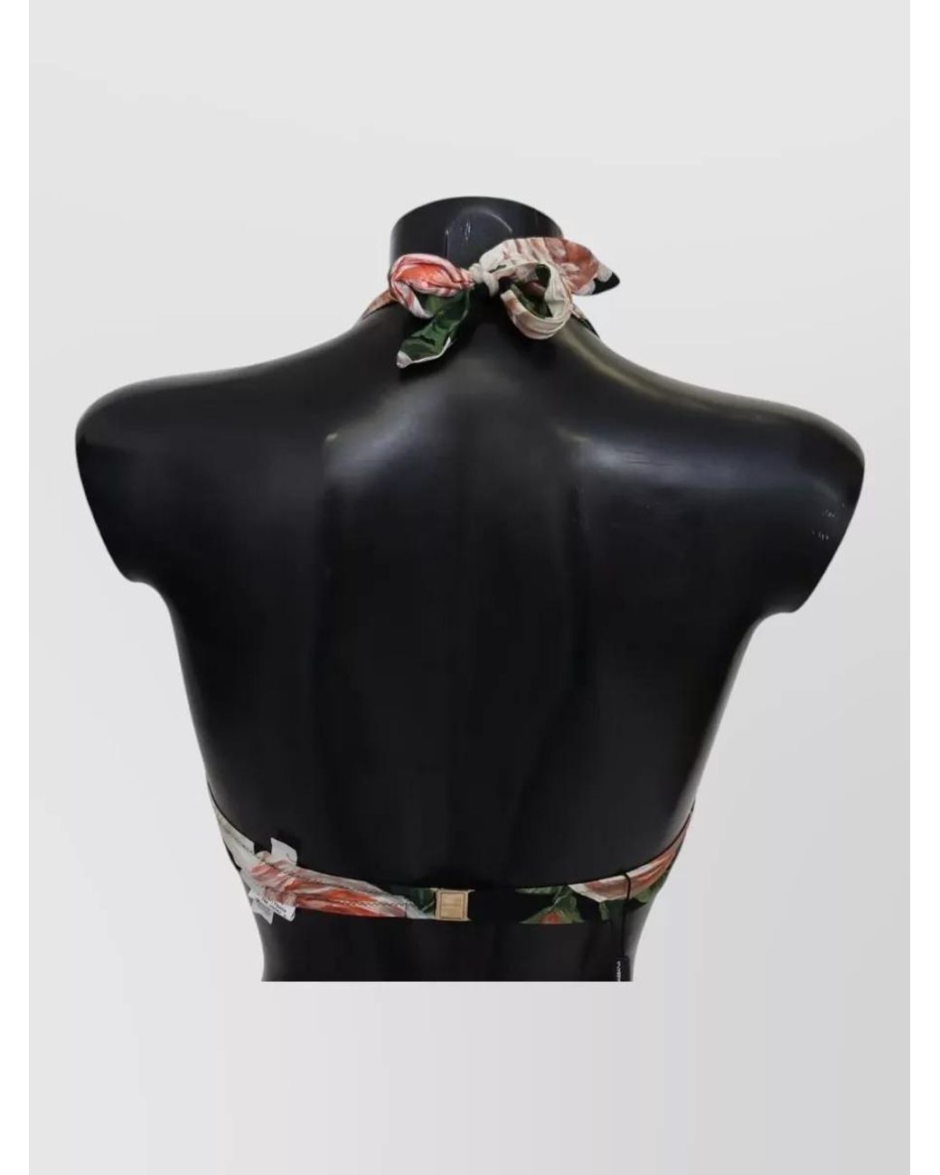 Dolce & Gabbana Black Silk Floral-Print Halterneck Bikini Top