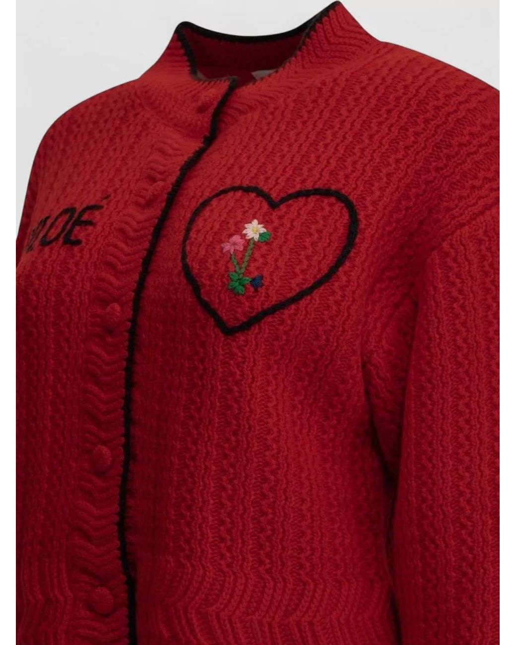 Chloé Red Cashmere Wool Thick-Knit Cropped Cardigan