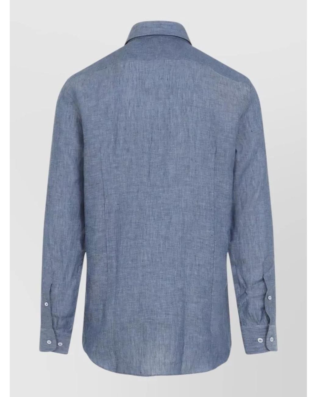 Etro Blue Linen Long-Sleeve Shirt for men