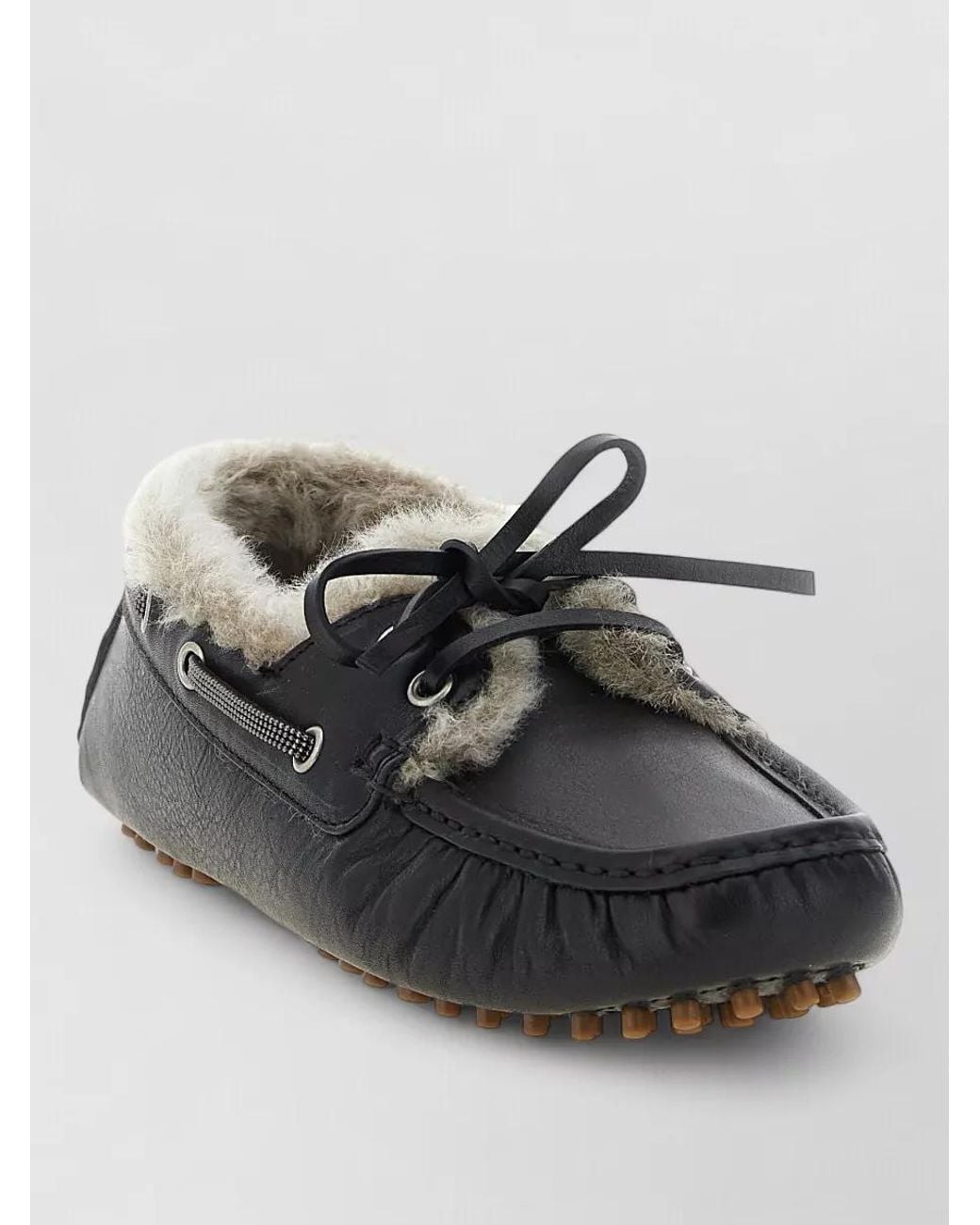 Brunello Cucinelli Black Leather Monile Loafers