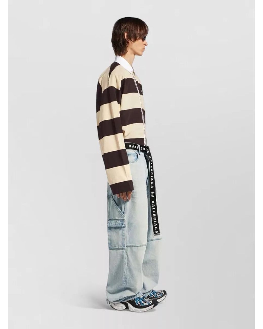 Balenciaga Multicolor Striped Relaxed-Fit Long-Sleeve Polo Shirt for men