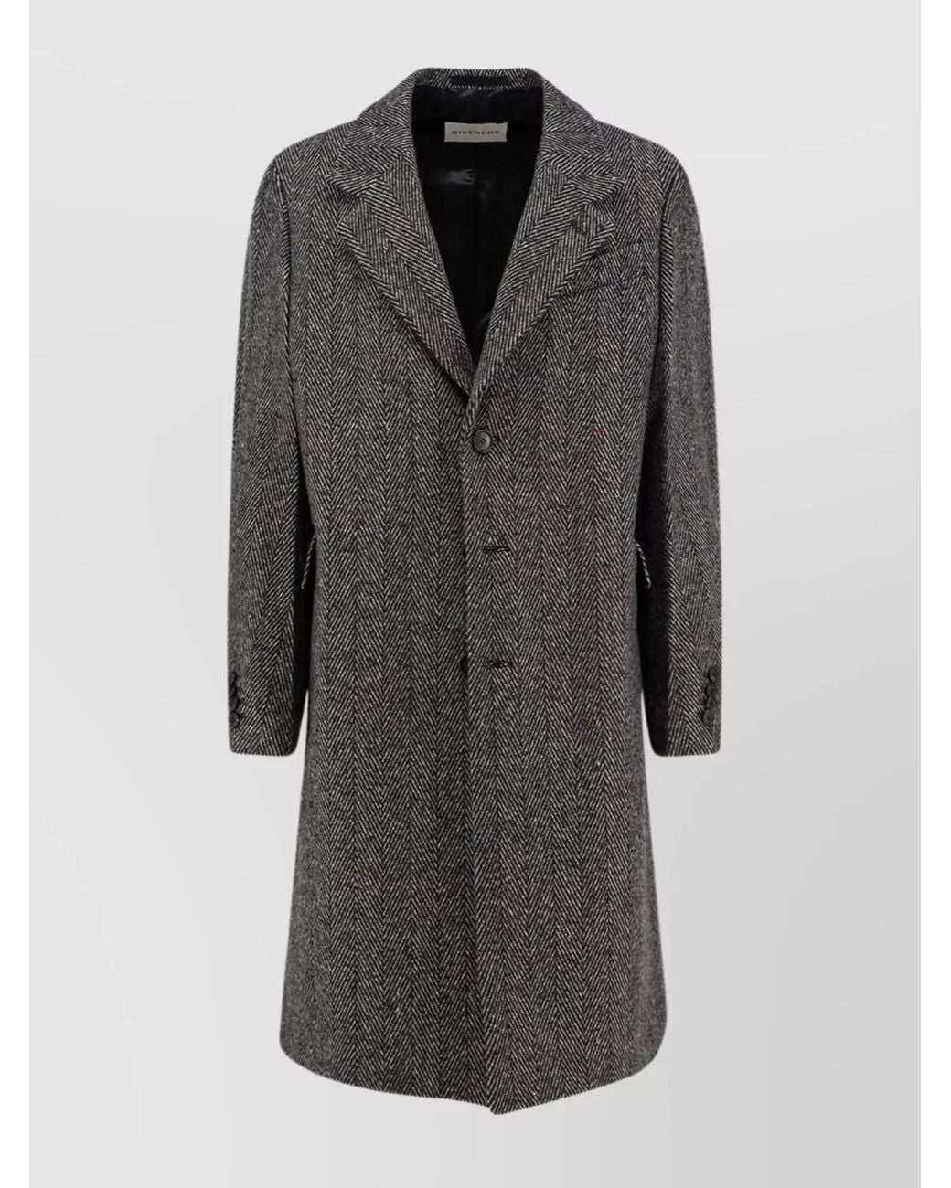 Givenchy Gray Wool Herringbone Single Breasted Coat for men