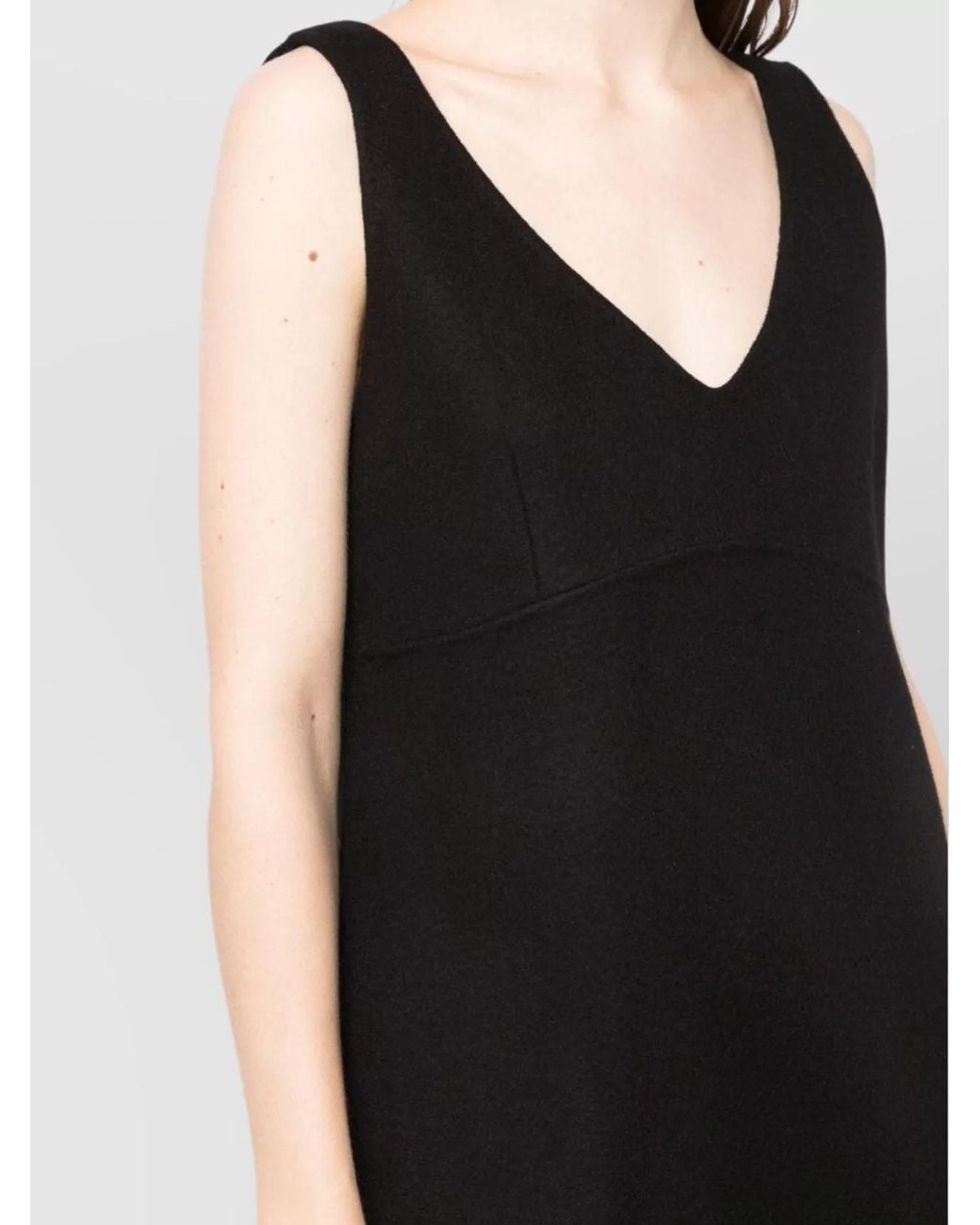 P.A.R.O.S.H. Black Wool V-Neck Sleeveless Mini Dress