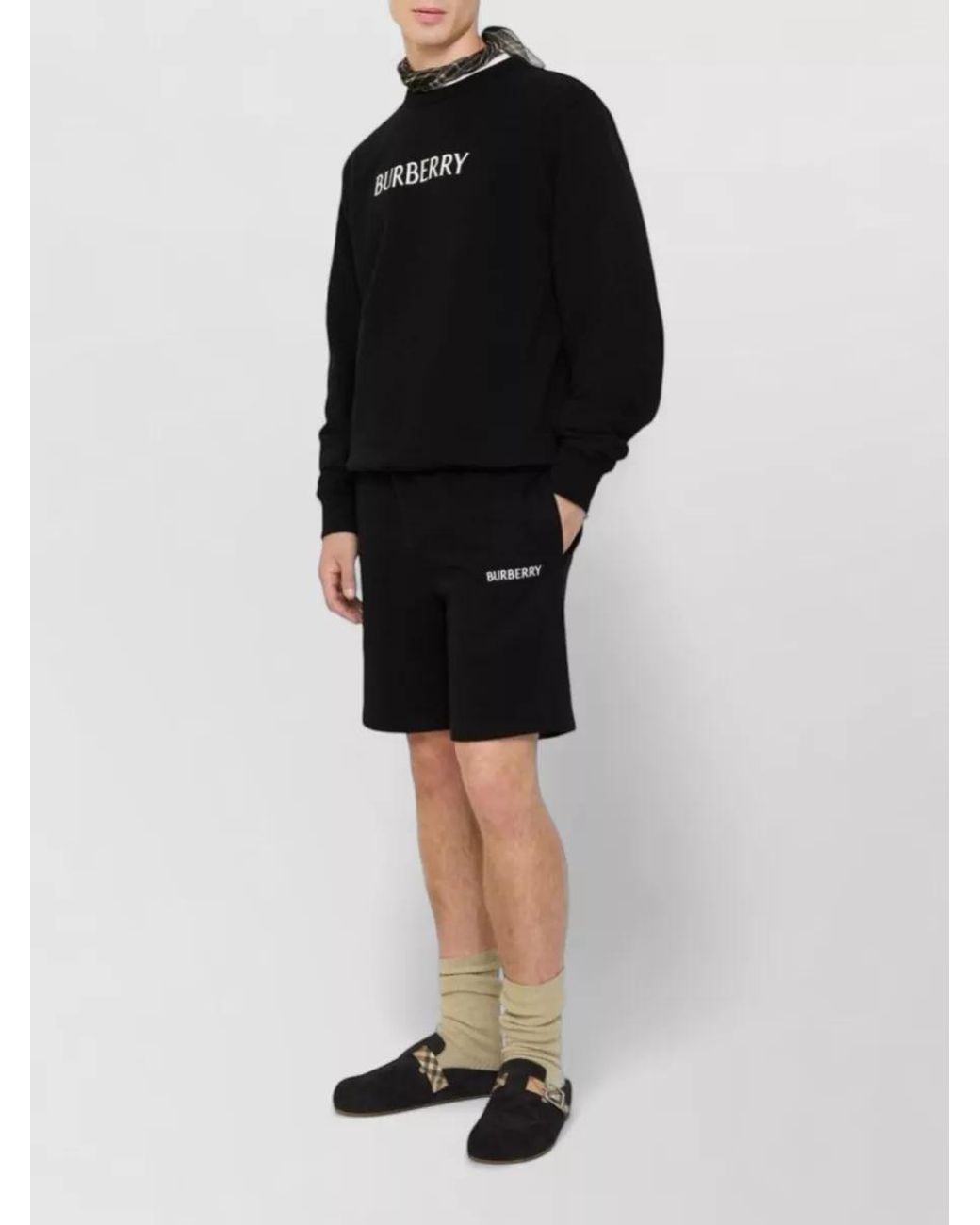 Burberry Black Cotton Logo Chino Shorts for men