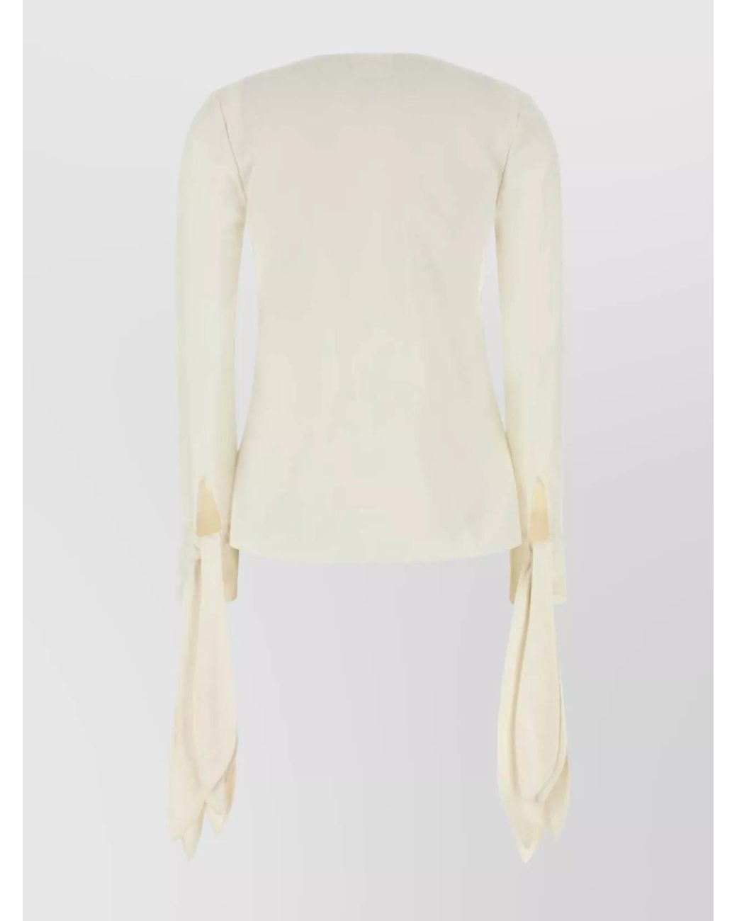 Givenchy White Silk Ruffled V-Neck Long-Sleeve Blouse