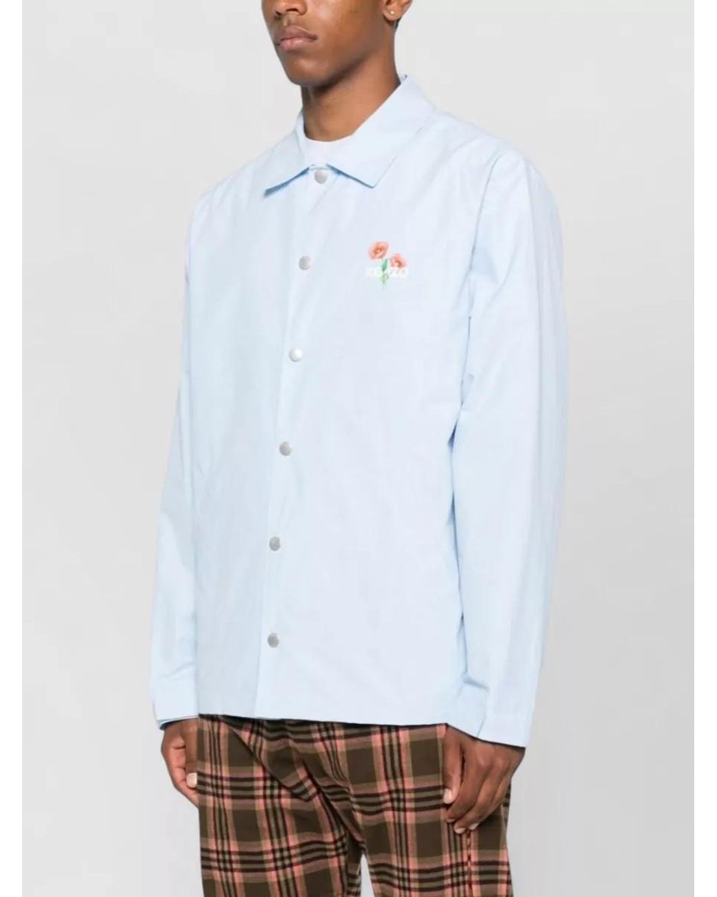 KENZO White Floral Print Single Breasted Coat for men