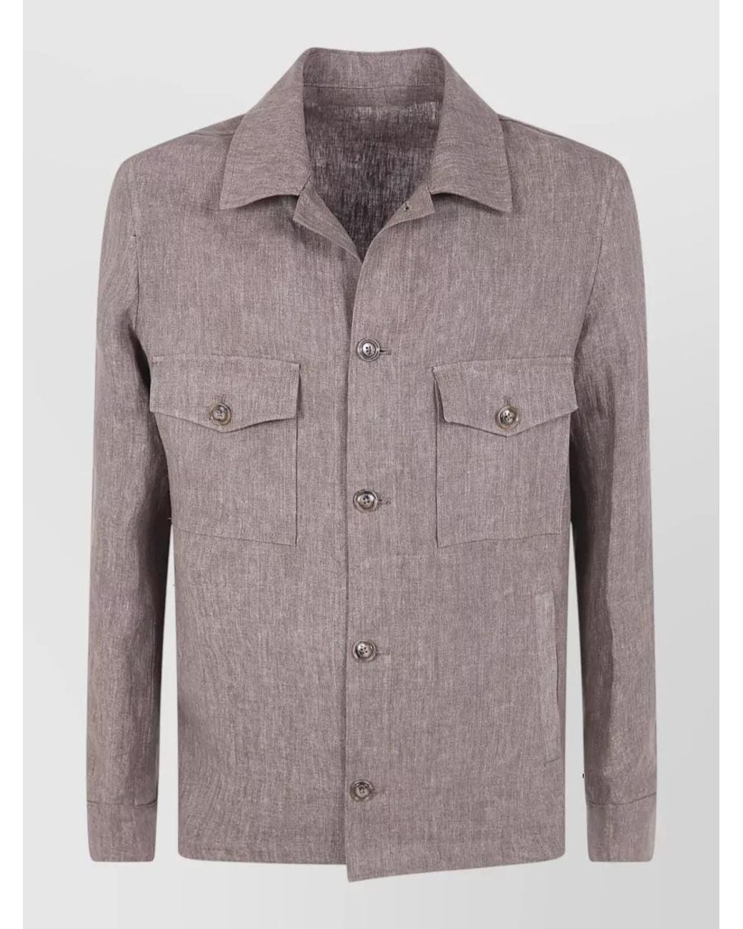 Barba Napoli Gray Linen Single-Breasted Coat for men
