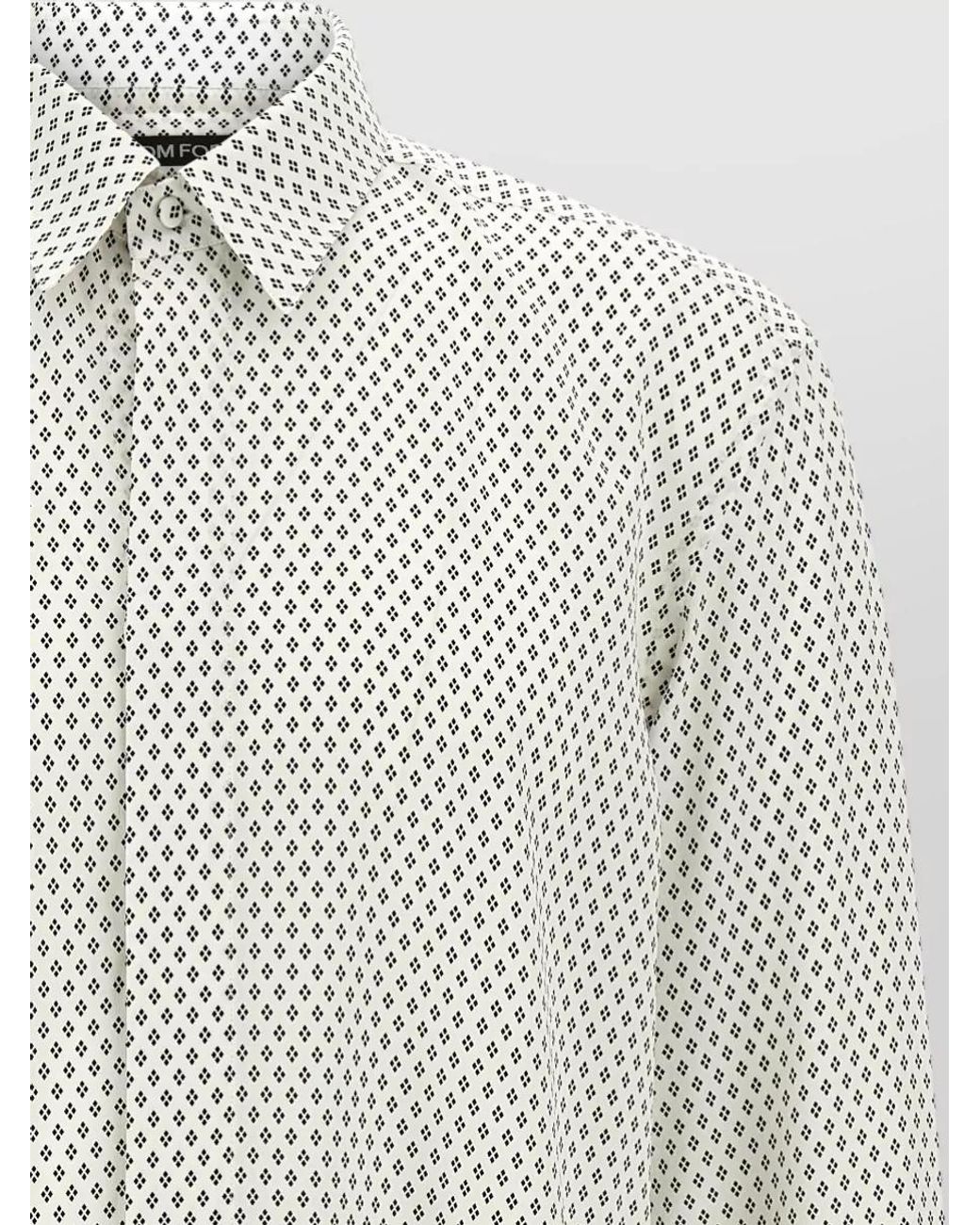 Tom Ford White Silk Diamond Print Fluid Fit Shirt for men