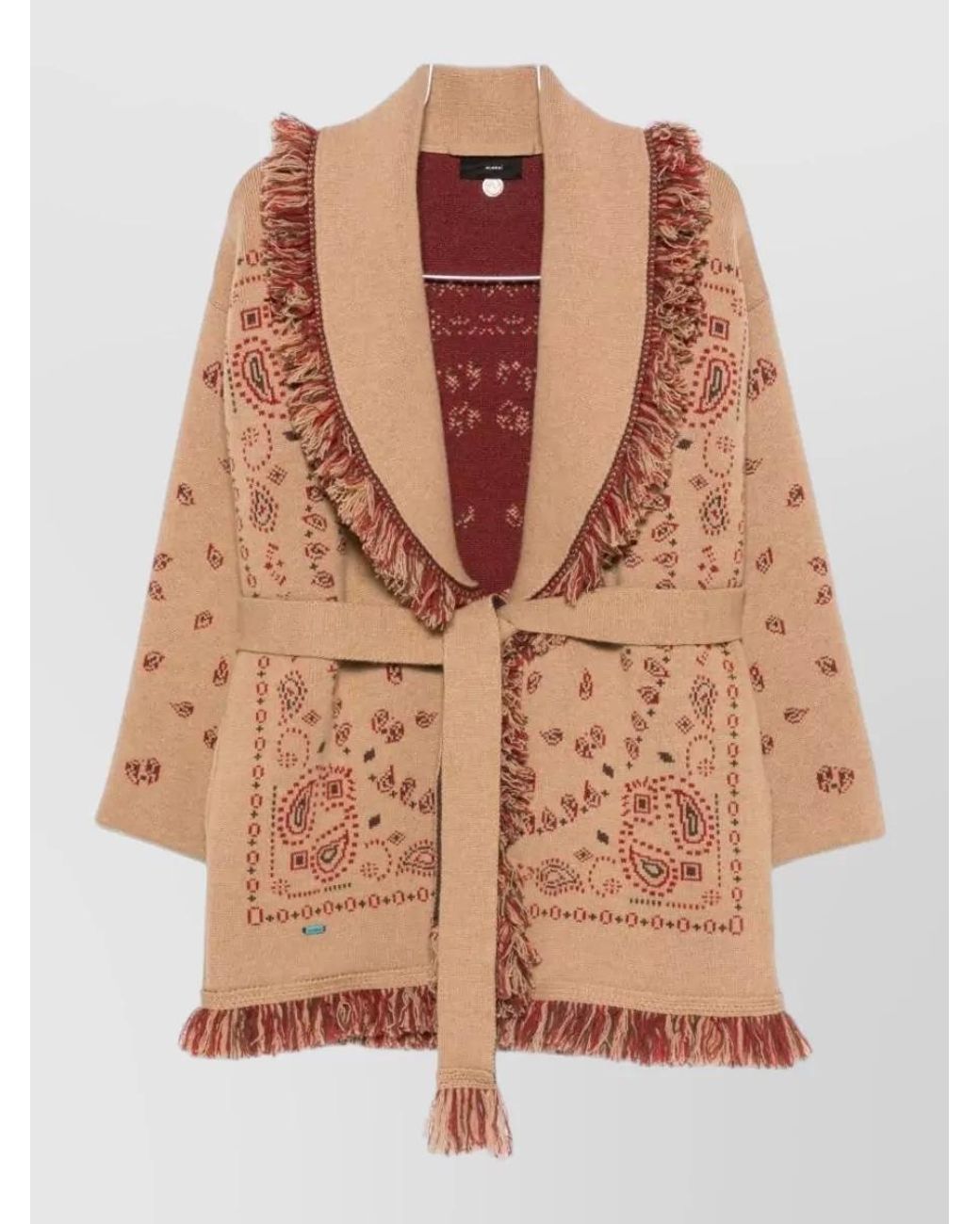 Alanui Brown Cashmere Jacquard Belted Cardigan