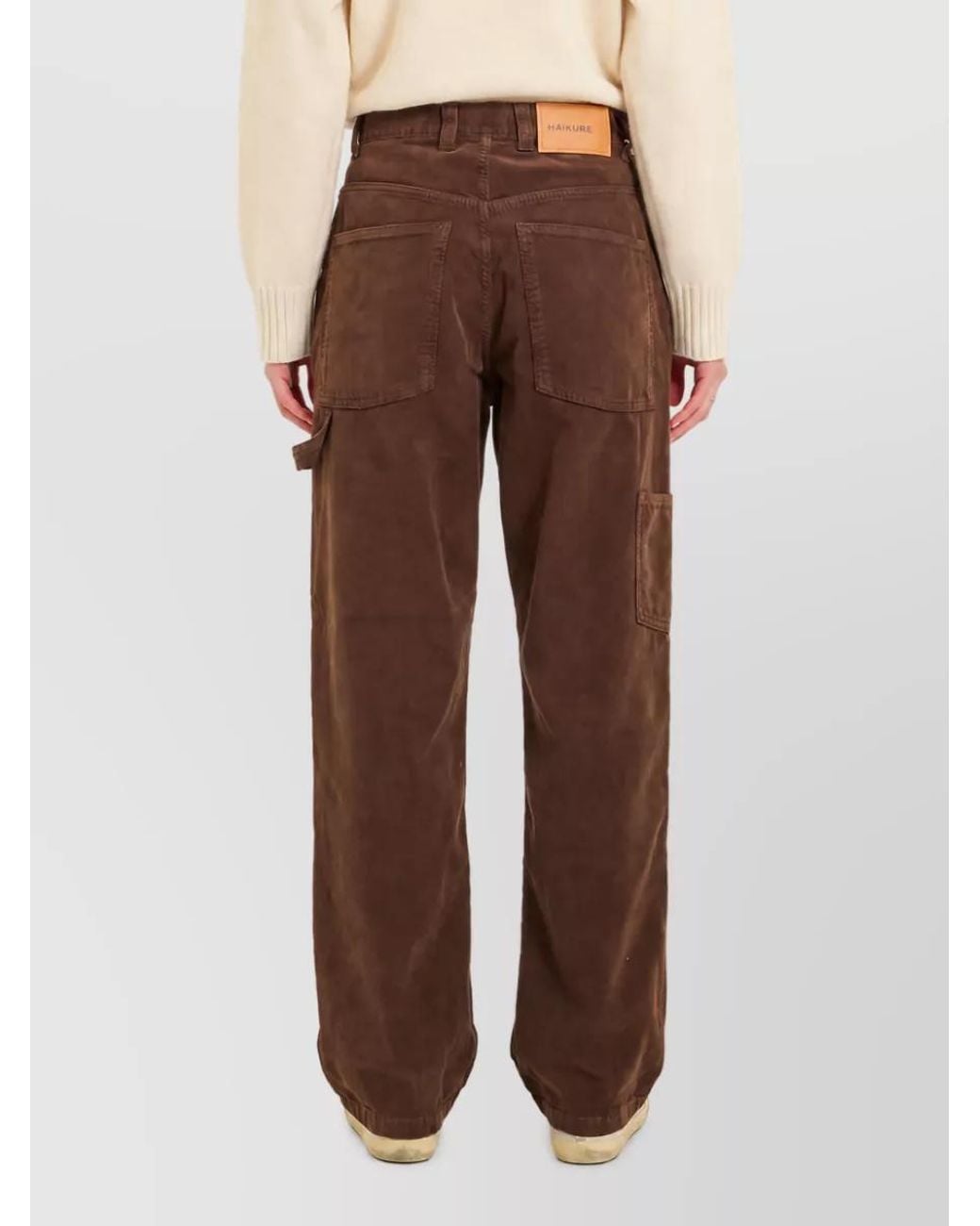 Haikure Brown Cotton Corduroy Mid-Rise Cargo Jeans