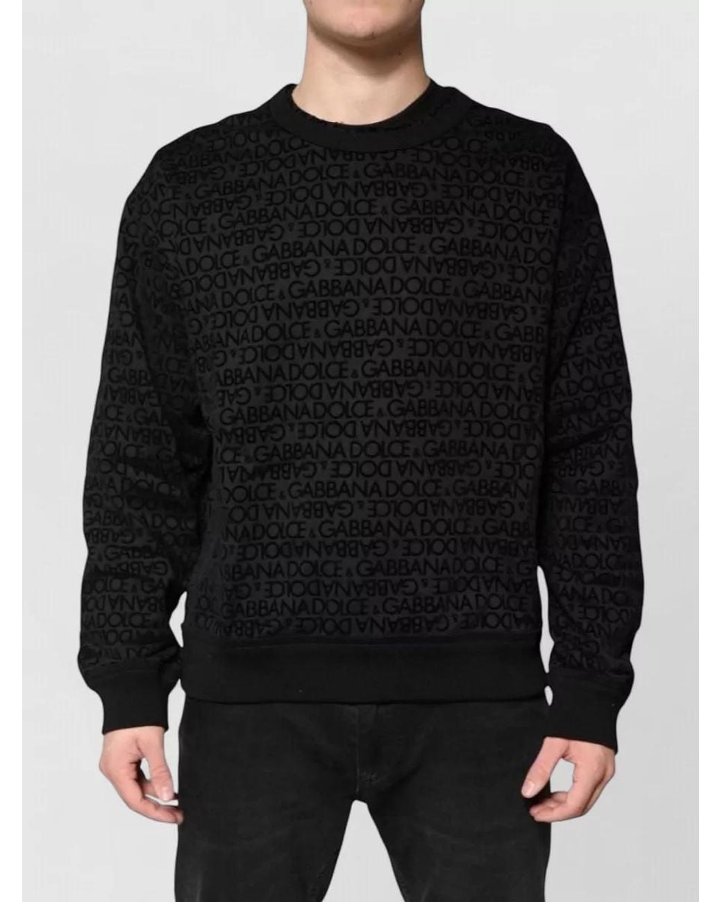 Dolce & Gabbana Black Cotton Monogram Crew Neck Sweatshirt for men