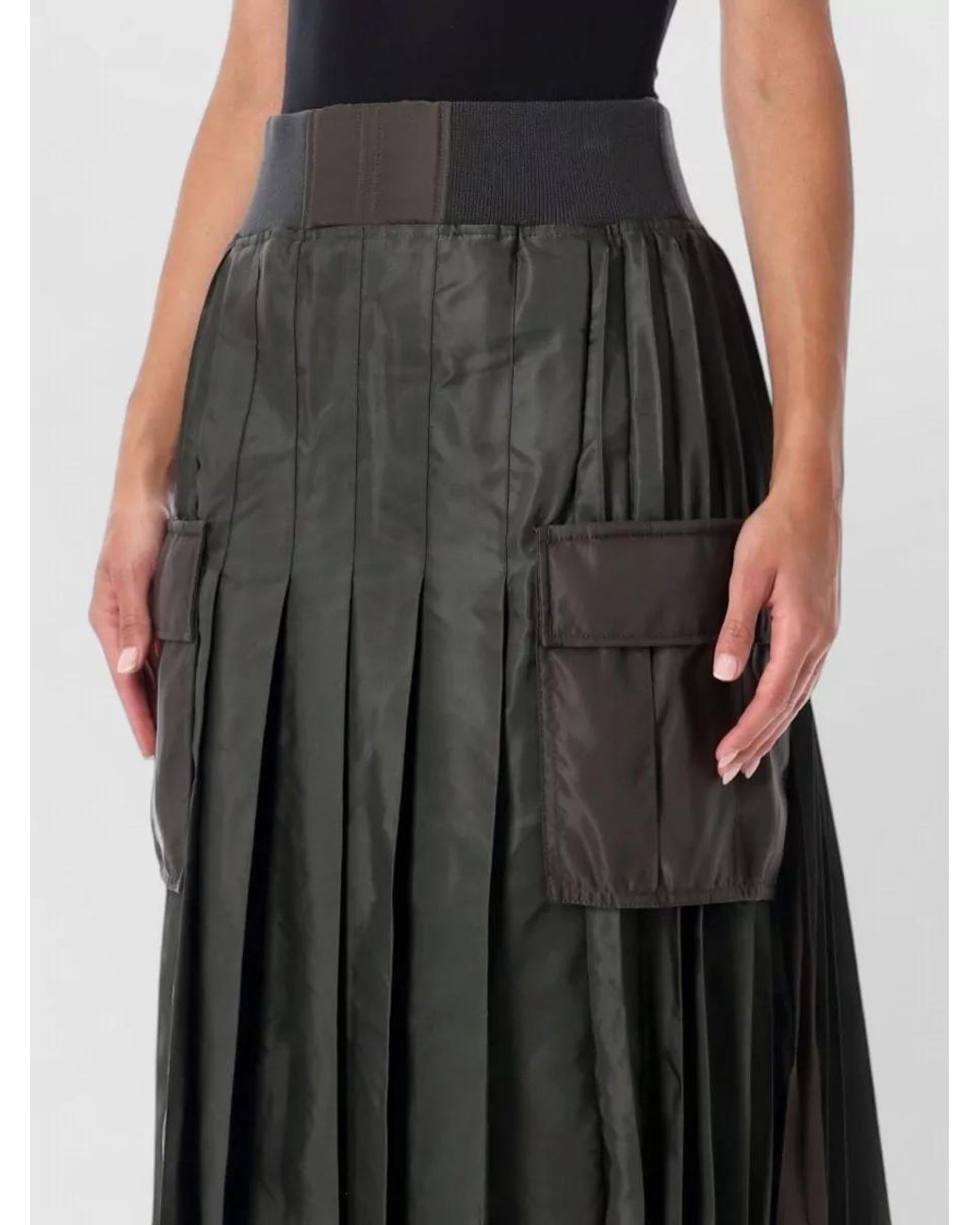 Sacai Black Nylon Pleated Skirt