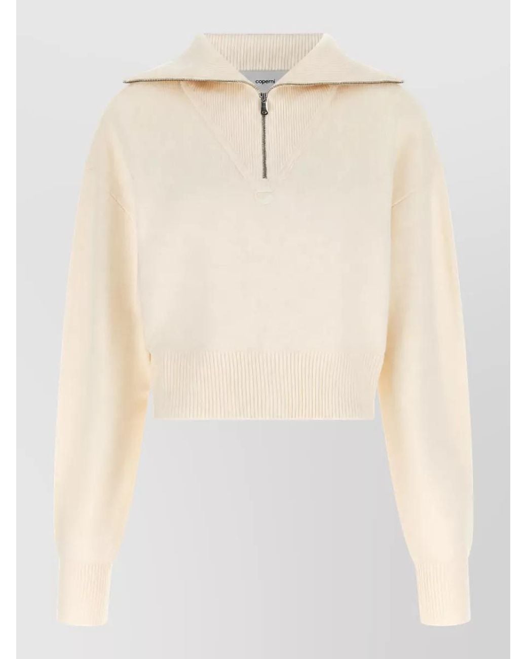 Coperni Natural Cashmere Half-Zip Cropped Sweater