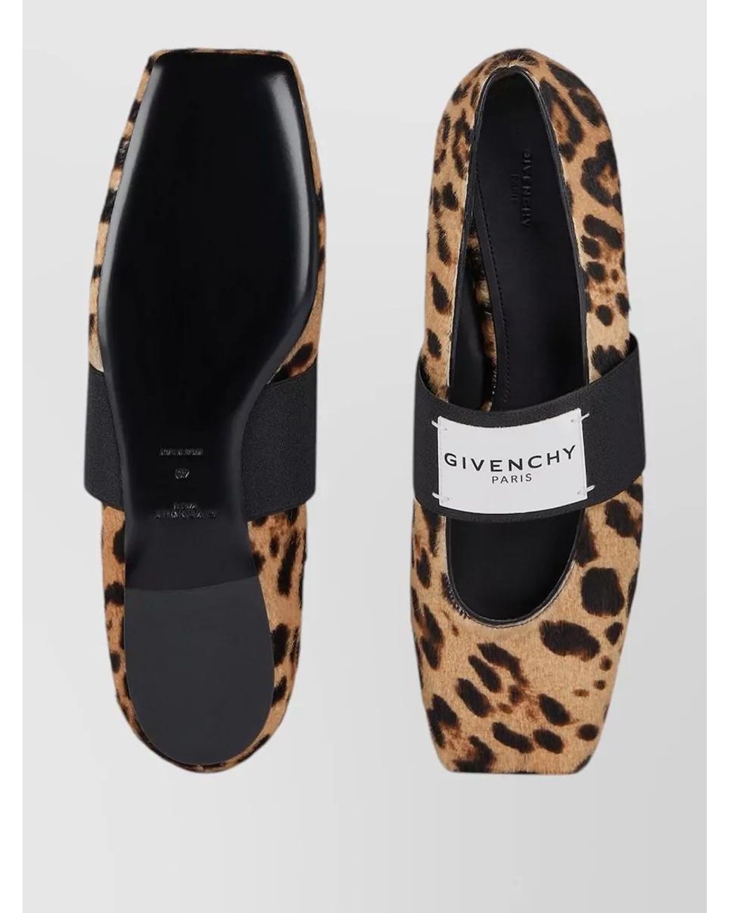 Givenchy White Leather Leopard-Print Square-Toe Ballerinas