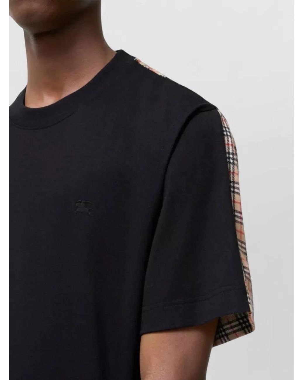 Burberry Black Cotton Two Tone Check Short Sleeve T Shirt for men