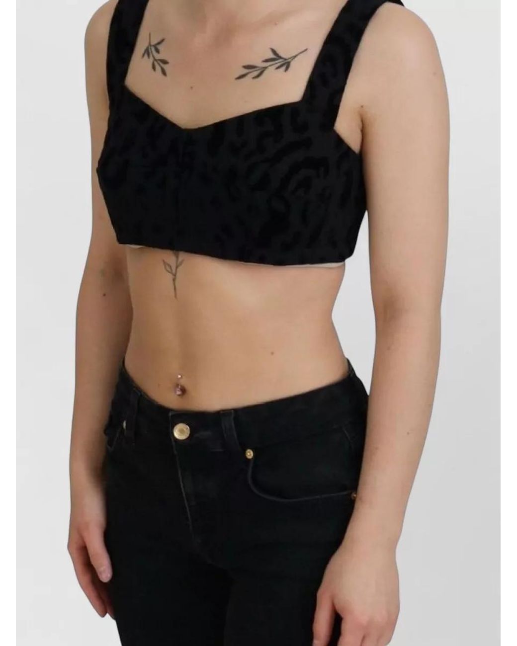 Dolce & Gabbana Black Leopard Velvet Cropped Bustier Top