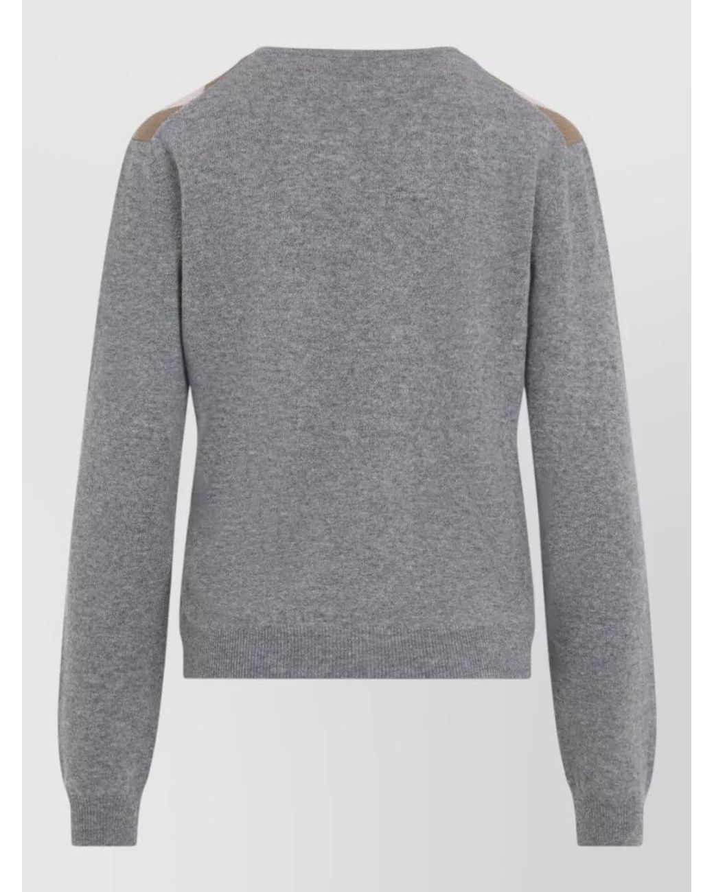 Prada Gray Cashmere Argyle V-Neck Sweater