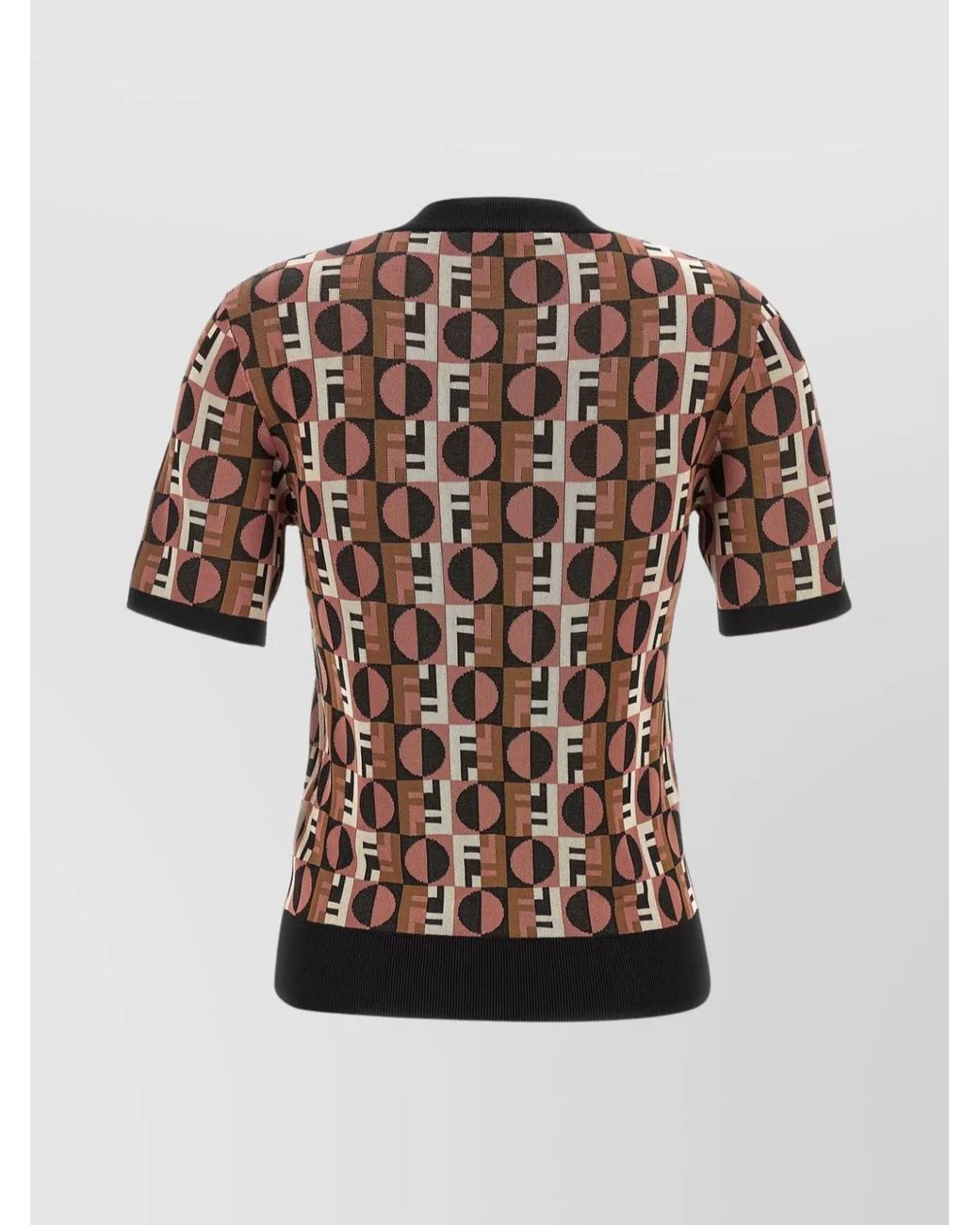 Fendi Multicolor Ribbed Jacquard Short-Sleeve Crew-Neck Knitted Top