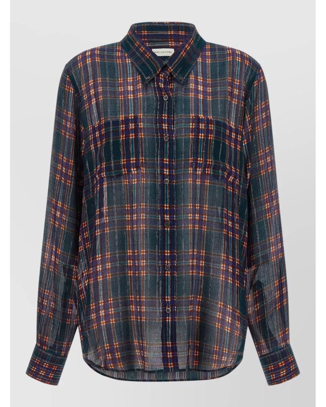 Dries Van Noten Blue Silk Checked Long-Sleeve Shirt