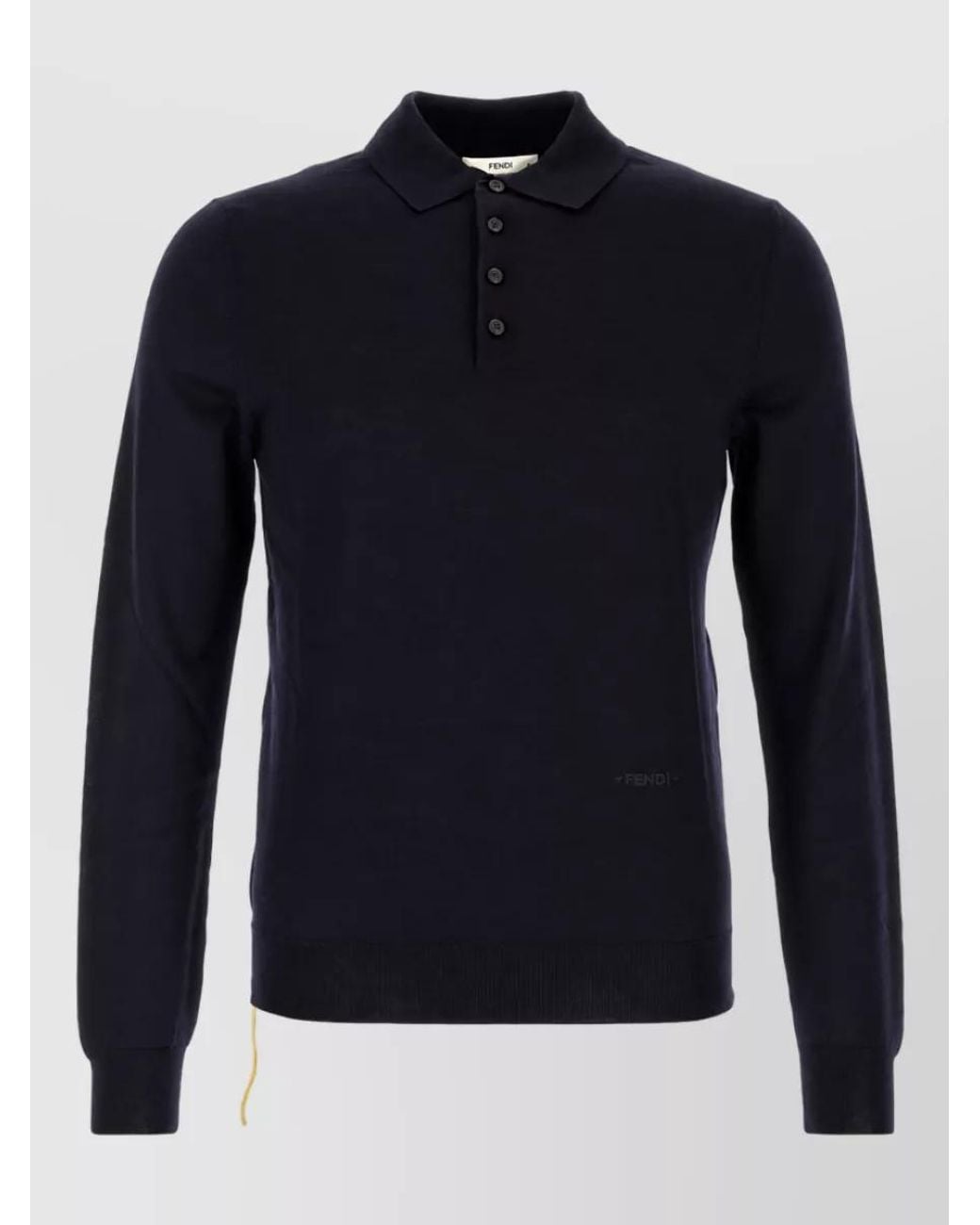 Fendi Blue Fine-Knit Polo Shirt for men